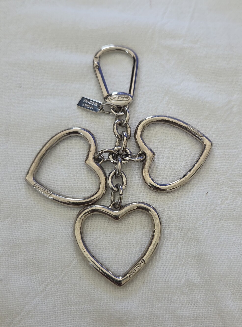 RARE Coach Y2K Pave Crystal Multi-heart Charm Spinner Keychain Fob - EUC